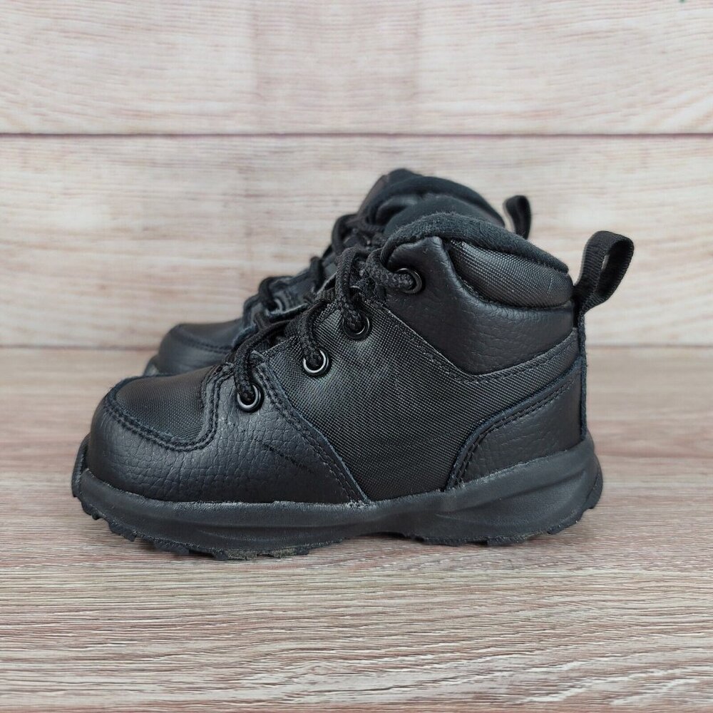 Nike Manoa Black Leather Boots Kids Toddler Size 7C Lace Up Shoes BQ5374-001 - Picture 2 of 8